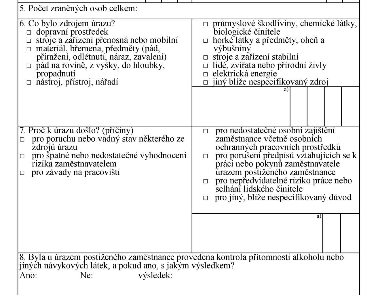 Záznam o úrazu - Statistická data